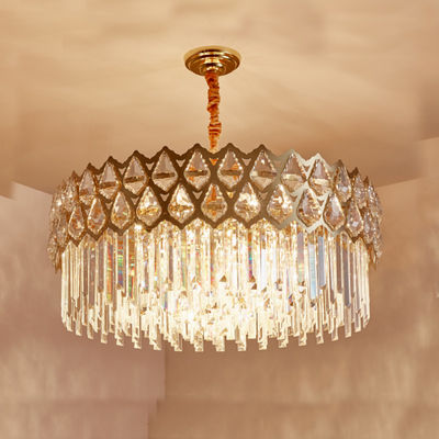 Doppia illuminazione lussuosa del pendente di K9 Crystal Chandelier Fixture Empire Style Chrome di rivestimento della goccia di pioggia moderna di eleganza