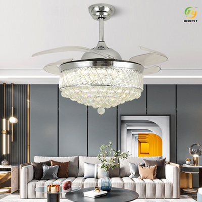 Pale del ventilatore a 42 pollici invisibili di lusso moderne di Crystal Ceiling Fan Light 4 per sala da pranzo