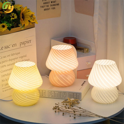 Decorazione domestica bianca rosa materiale della lampada di comodino di vetro LED del fungo di D14*H19cm