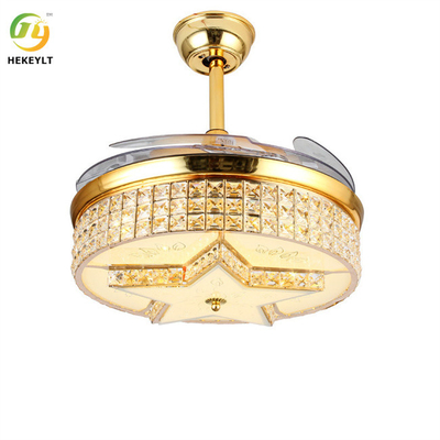 72W Downrod a 42 pollici LED Smart Crystal Gold Ceiling Fan Light con telecomando