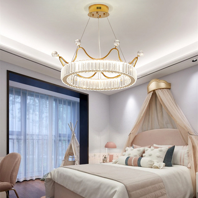Oro creativo rotondo della camera da letto LED Crystal Pendant Light Clear Metal dei bambini